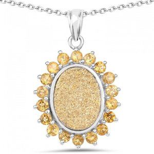 5.8ctw Genuine Quartz,1.8ctw Citrine 18"  Necklace